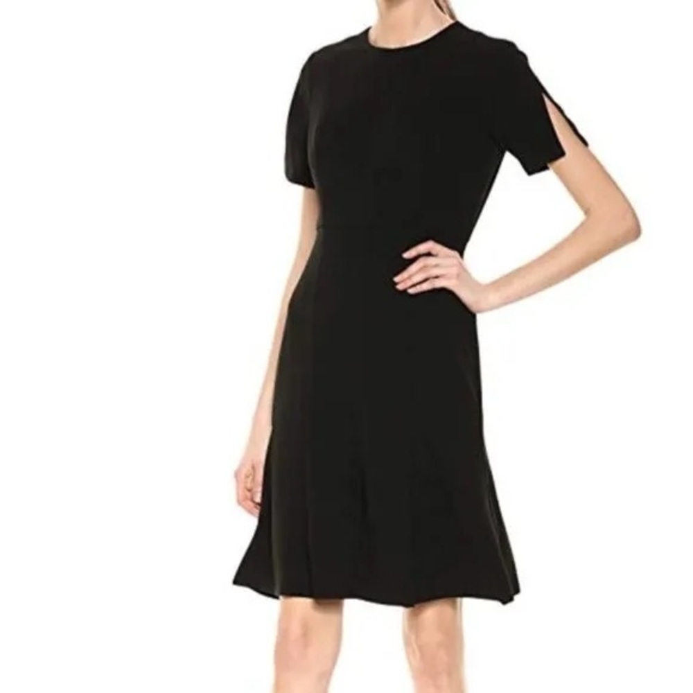 Donna Morgan split sleeve fit and flare black dress Sz.6